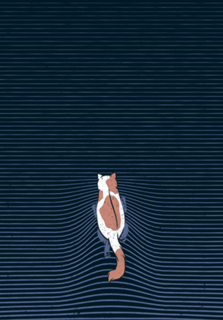 Swimming Cat Lines Dark Blue