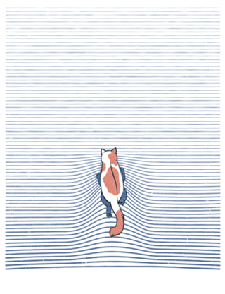 Swimming Cat Lines Dark Blue