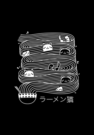 Ramen Lines Minimalist Cat Square Black and White