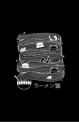 Ramen Lines Minimalist Cat Square Black and White