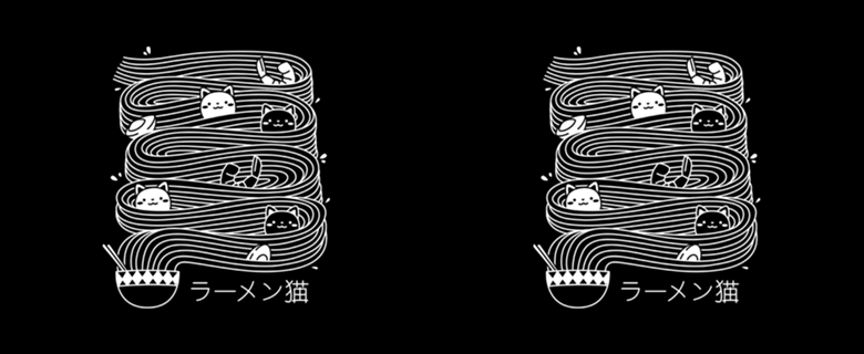 Ramen Lines Minimalist Cat Square Black and White