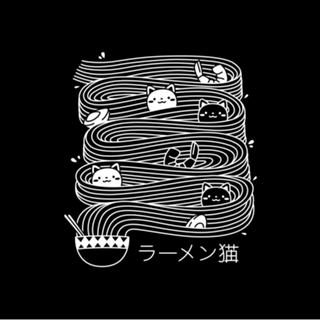 Ramen Lines Minimalist Cat Square Black and White