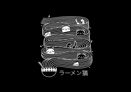 Ramen Lines Minimalist Cat Square Black and White
