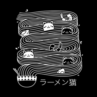 Ramen Lines Minimalist Cat Square Black and White