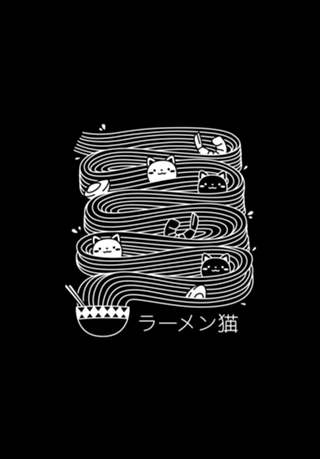 Ramen Lines Minimalist Cat Square Black and White
