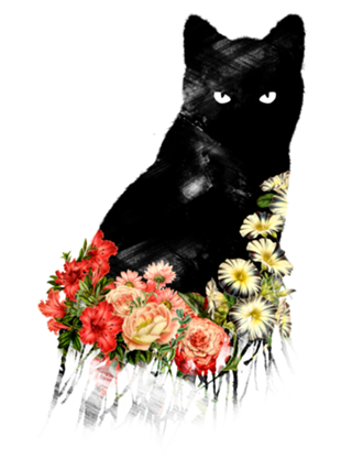 Black Cat Vintage Flower Good Luck