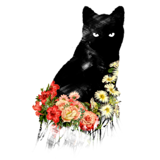 Black Cat Vintage Flower Good Luck