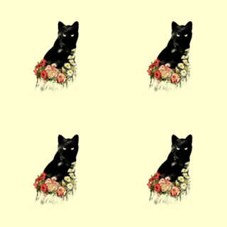 Black Cat Vintage Flower Good Luck
