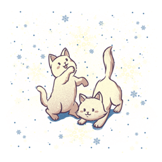 Cats Playing With Snowflakes