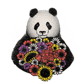 Black and White Panda With Flower