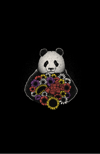 Black and White Panda With Flower