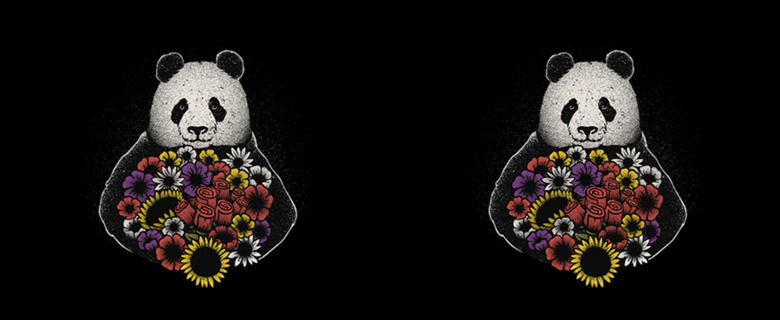 Black and White Panda With Flower