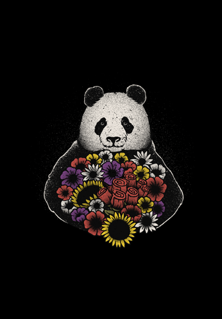 Black and White Panda With Flower