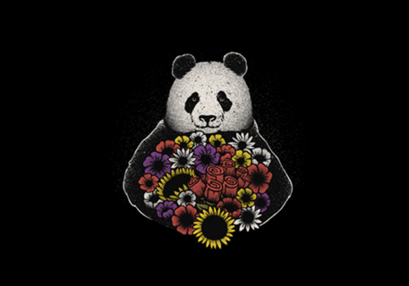 Black and White Panda With Flower