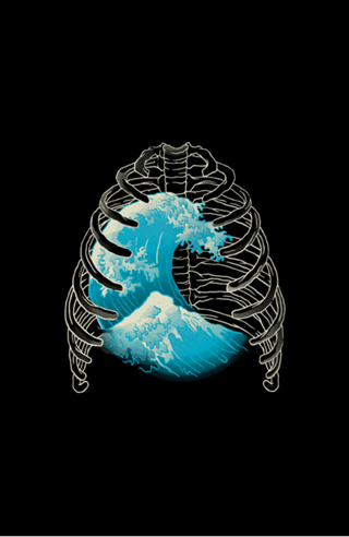 Vaporwave XRay Kanagawa Wave Ribs Bones