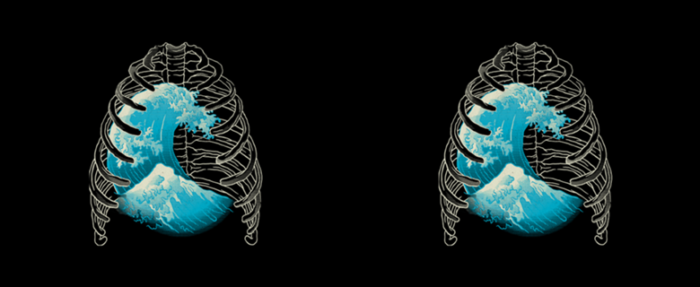 Vaporwave XRay Kanagawa Wave Ribs Bones