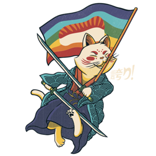 Katana Cat Rainbow Flag Japanese Style Sushi