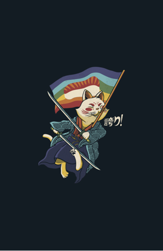 Katana Cat Rainbow Flag Japanese Style Sushi