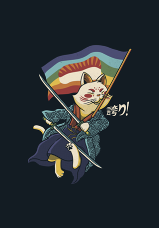 Katana Cat Rainbow Flag Japanese Style Sushi