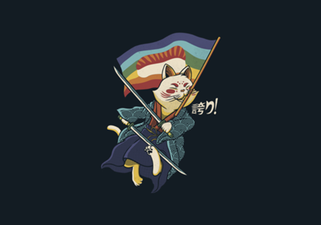 Katana Cat Rainbow Flag Japanese Style Sushi
