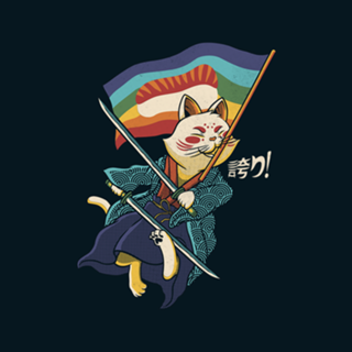 Katana Cat Rainbow Flag Japanese Style Sushi