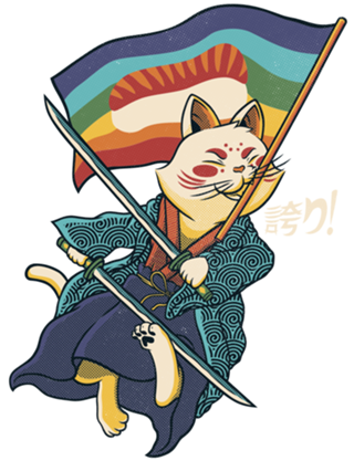 Katana Cat Rainbow Flag Japanese Style Sushi