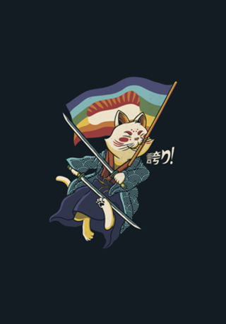 Katana Cat Rainbow Flag Japanese Style Sushi