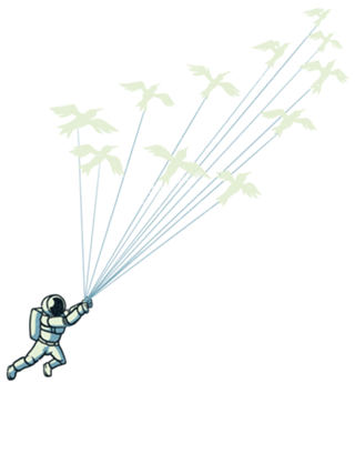 Astronaut Prince Flying With Birds Black and White