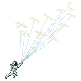 Astronaut Prince Flying With Birds Black and White