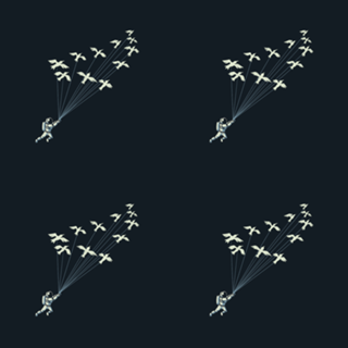 Astronaut Prince Flying With Birds Black and White