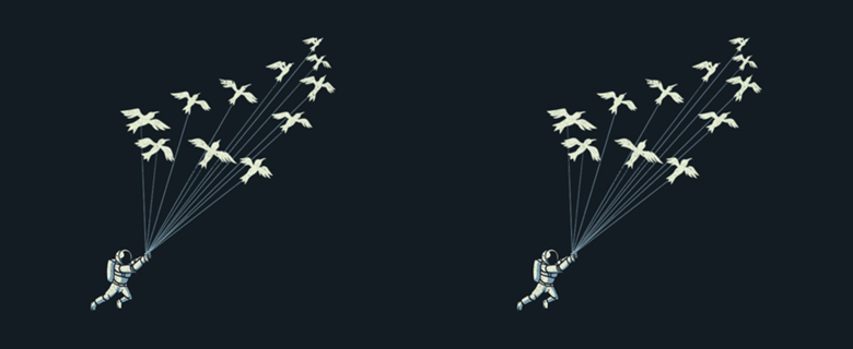Astronaut Prince Flying With Birds Black and White