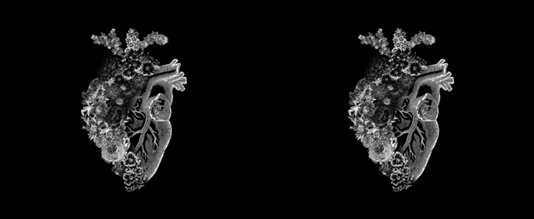 Flower Heart Spring Black and White Inverse
