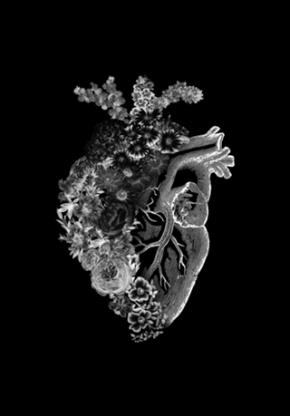Flower Heart Spring Black and White Inverse