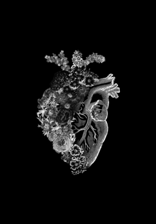 Flower Heart Spring Black and White Inverse