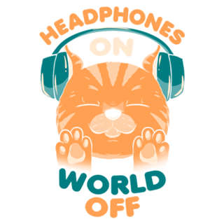 Music Cat Headphones On World Off