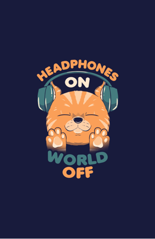 Music Cat Headphones On World Off