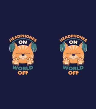 Music Cat Headphones On World Off