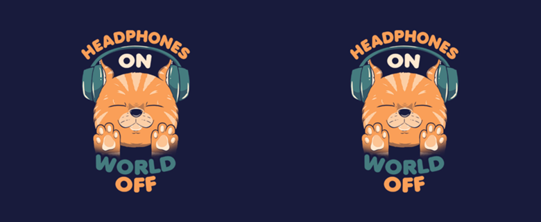 Music Cat Headphones On World Off