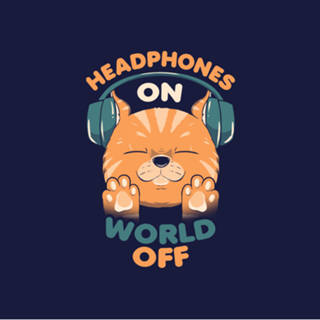 Music Cat Headphones On World Off
