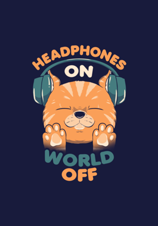 Music Cat Headphones On World Off