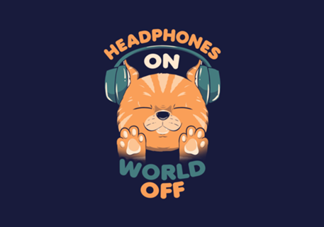 Music Cat Headphones On World Off