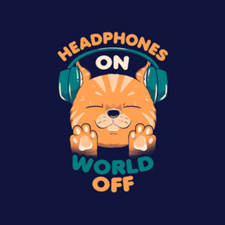 Music Cat Headphones On World Off