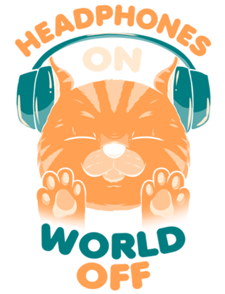 Music Cat Headphones On World Off