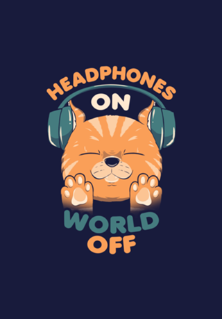 Music Cat Headphones On World Off