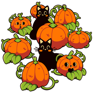 Cats and Pumpkins Kawaii Halloween