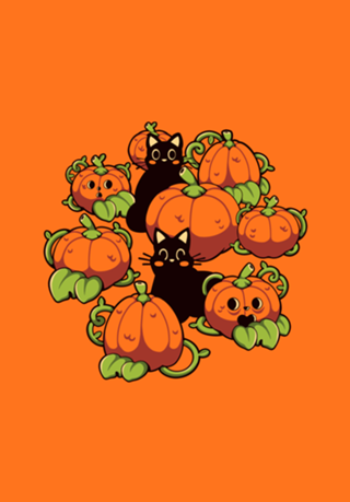 Cats and Pumpkins Kawaii Halloween