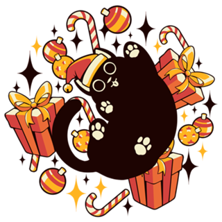 Xmas Kawaii Black Kitten