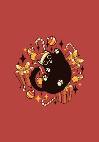 Xmas Kawaii Black Kitten