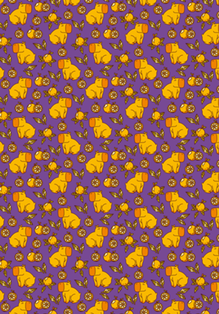 Capybara With Oranges Leaves Purple