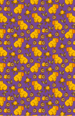 Capybara With Oranges Leaves Purple